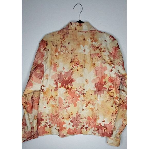 coldwater creek large jacket Tan Peach Rust Floral Long Sleeve Pockets Collared - Picture 2 of 6